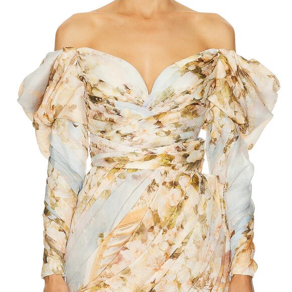 Zimmermann Luminosity Floral Draped Bodice Top Ivory Garden Floral Size AU 1 US - Picture 1 of 13